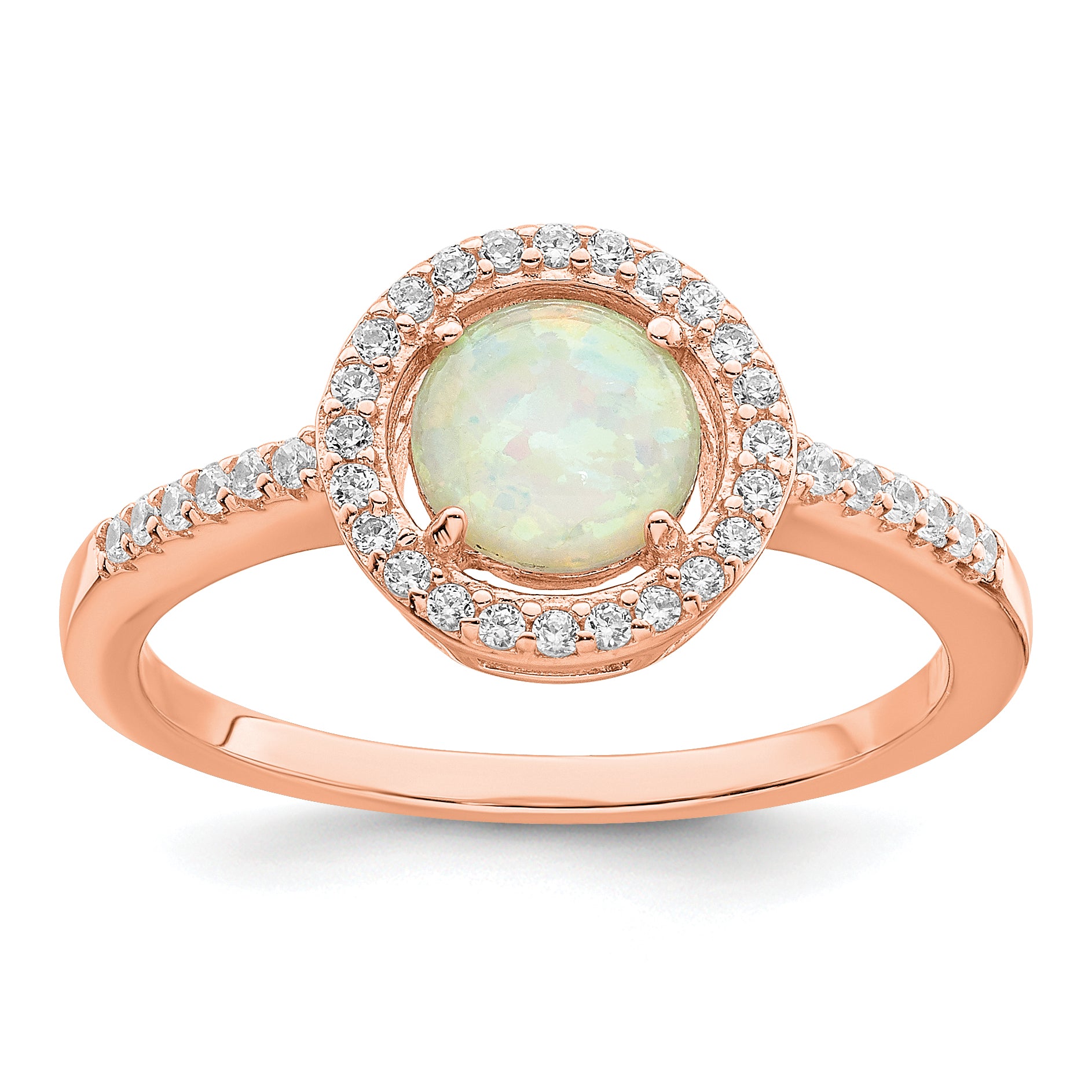 Sterling Silver Rose-tone White Created Opal CZ Halo Ring Main image