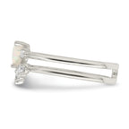 Sterling Silver CZ & Heart Created White Opal Double Band Ring