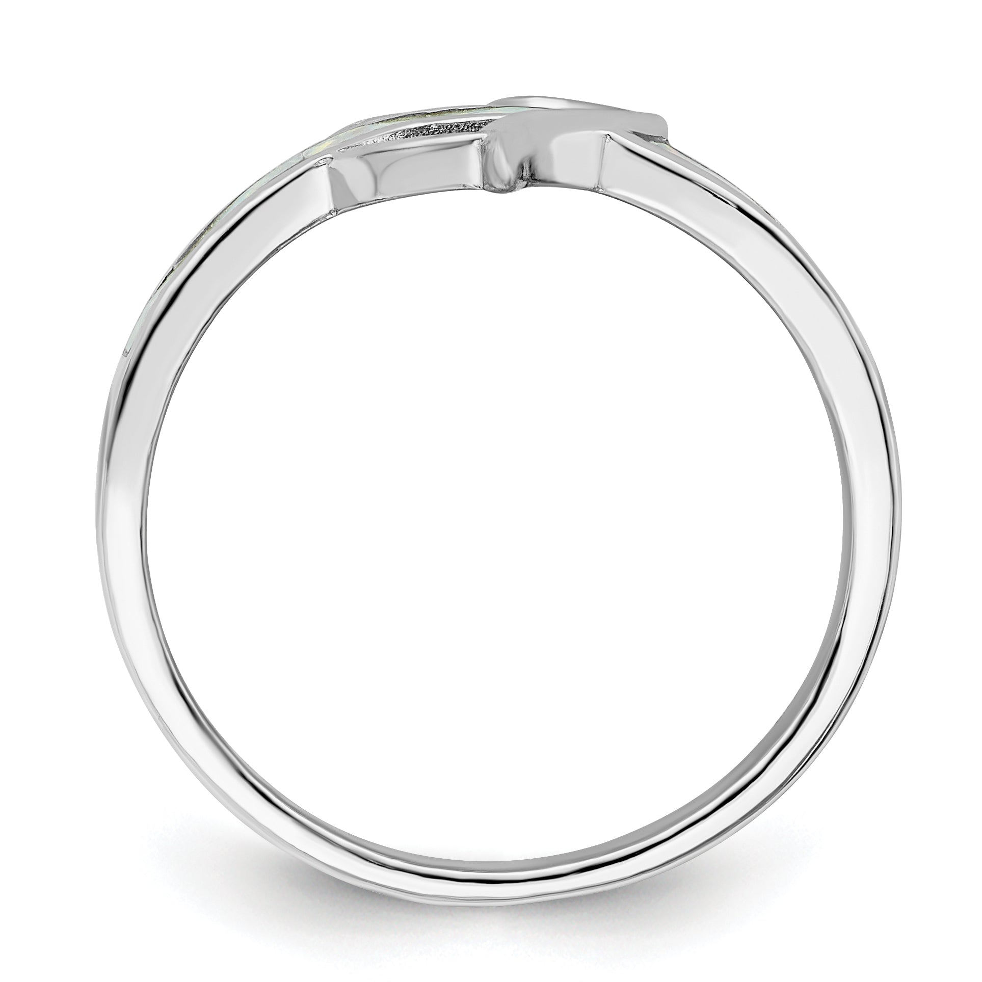 Sterling Silver Rhodium-Plated White Created Opal Inlay Heart Ring