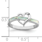 Sterling Silver Rhodium-Plated White Created Opal Inlay Heart Ring