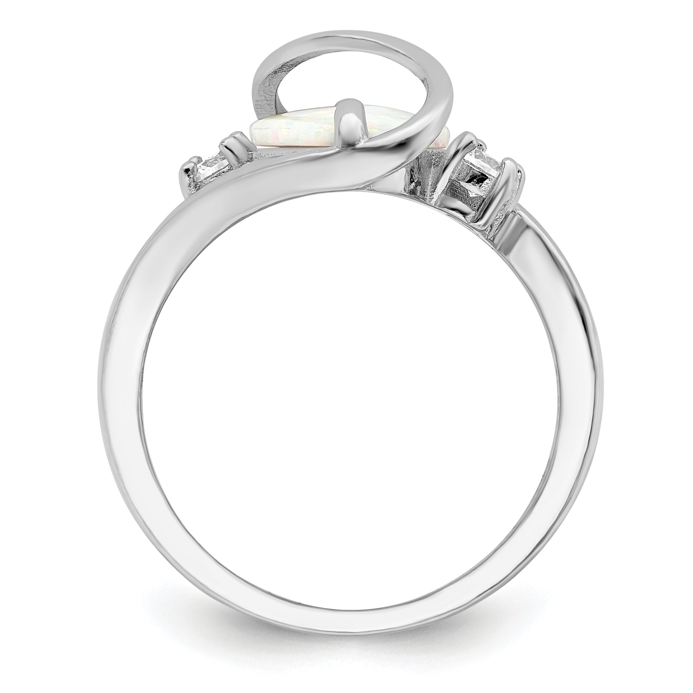 Sterling Silver Rhodium-plated White Created Opal & CZ Twist Ring Secondary image