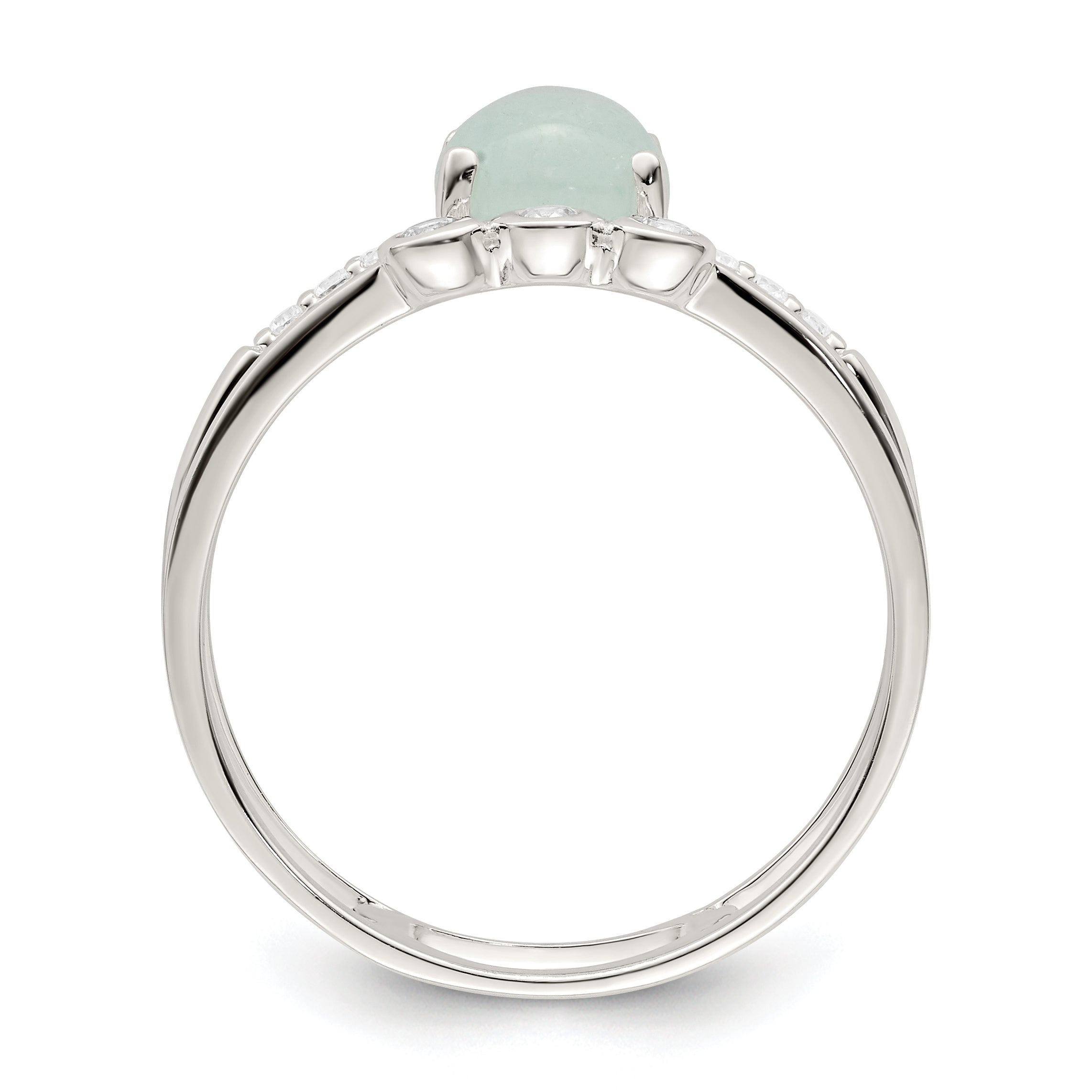 Sterling Silver Polished CZ and Light Blue Quartzite Double Ring Secondary image