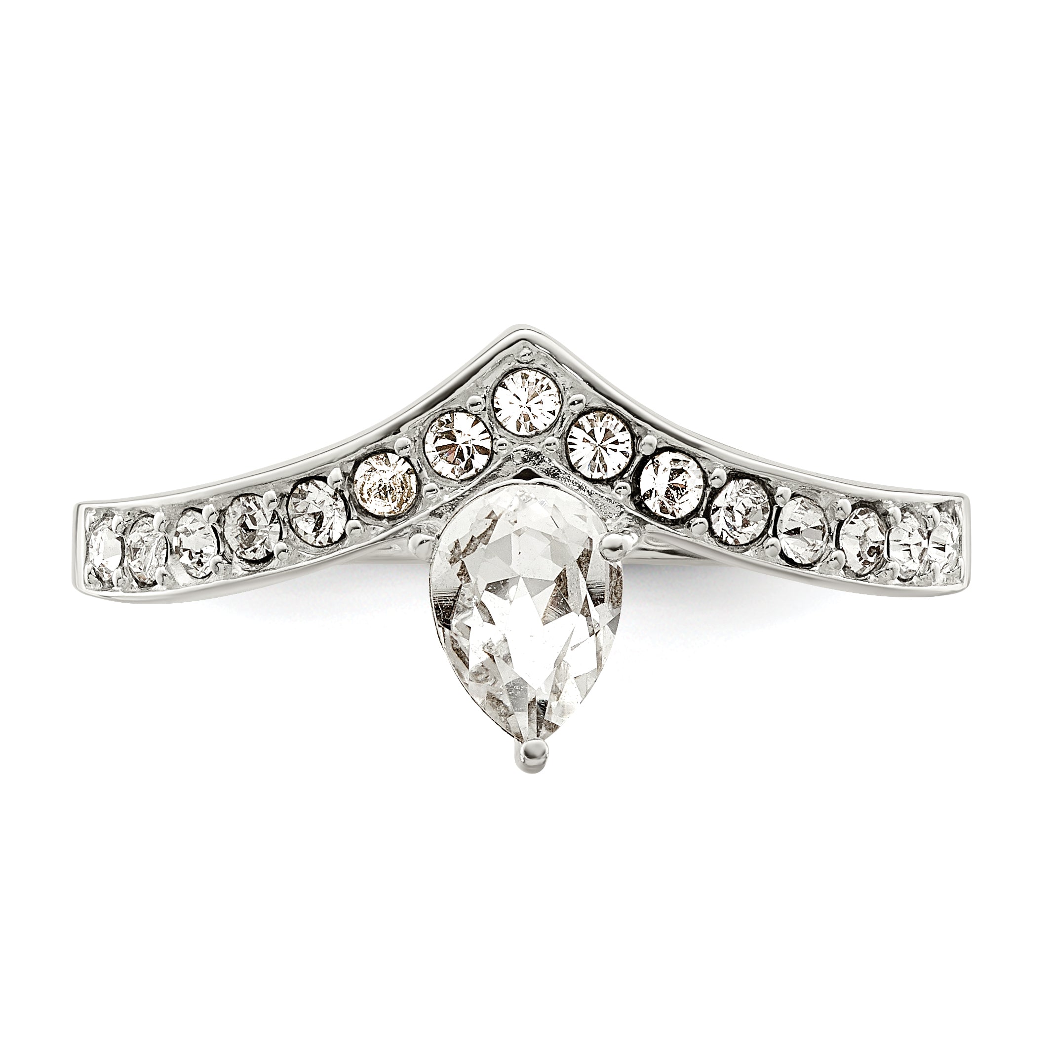Sterling Silver CZ & Chinese Crystal Teardrop Ring