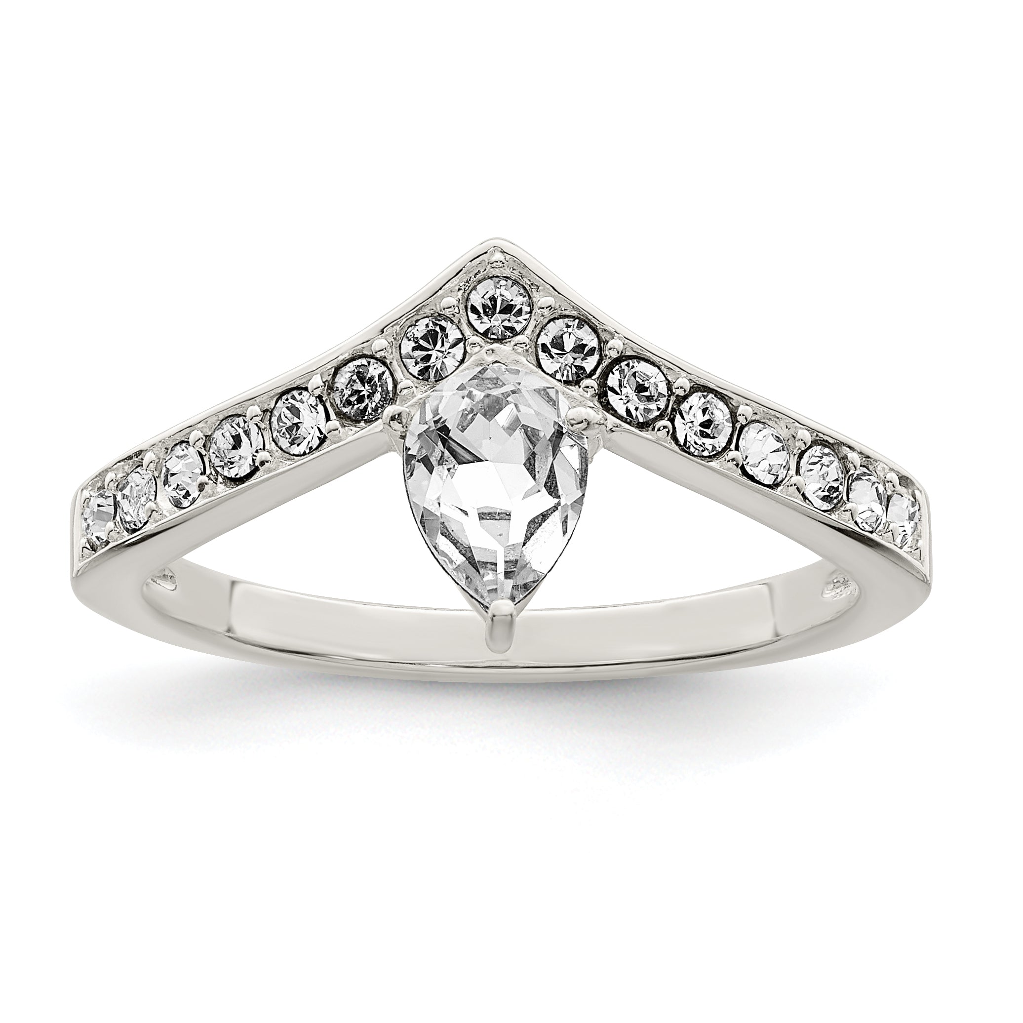 Sterling Silver CZ & Chinese Crystal Teardrop Ring Main image