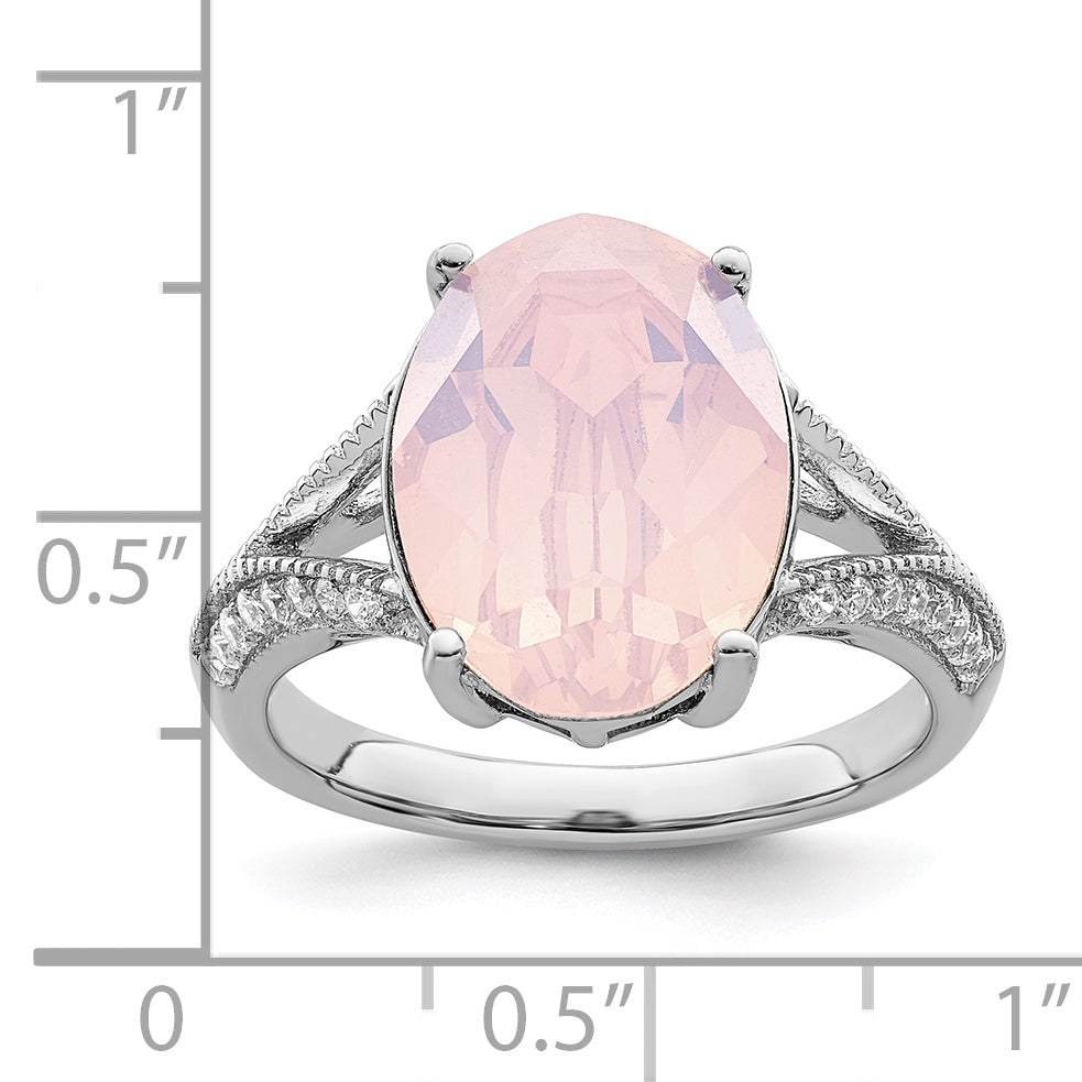 Sterling Silver Rhodium-plated Polished CZ & Pink Crystal Ring Secondary image