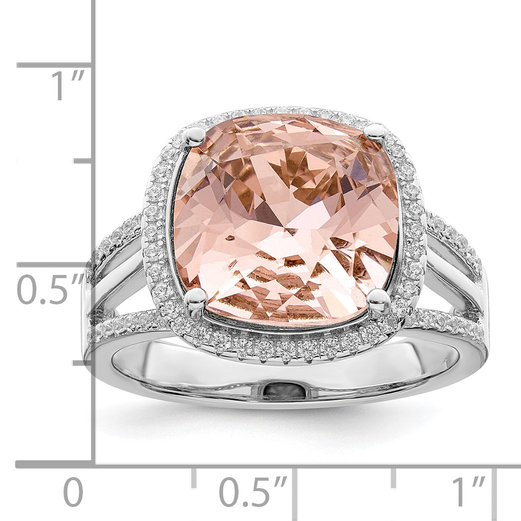 Sterling Silver Rhodium-plated Polished CZ & Peach Crystal Ring Secondary image