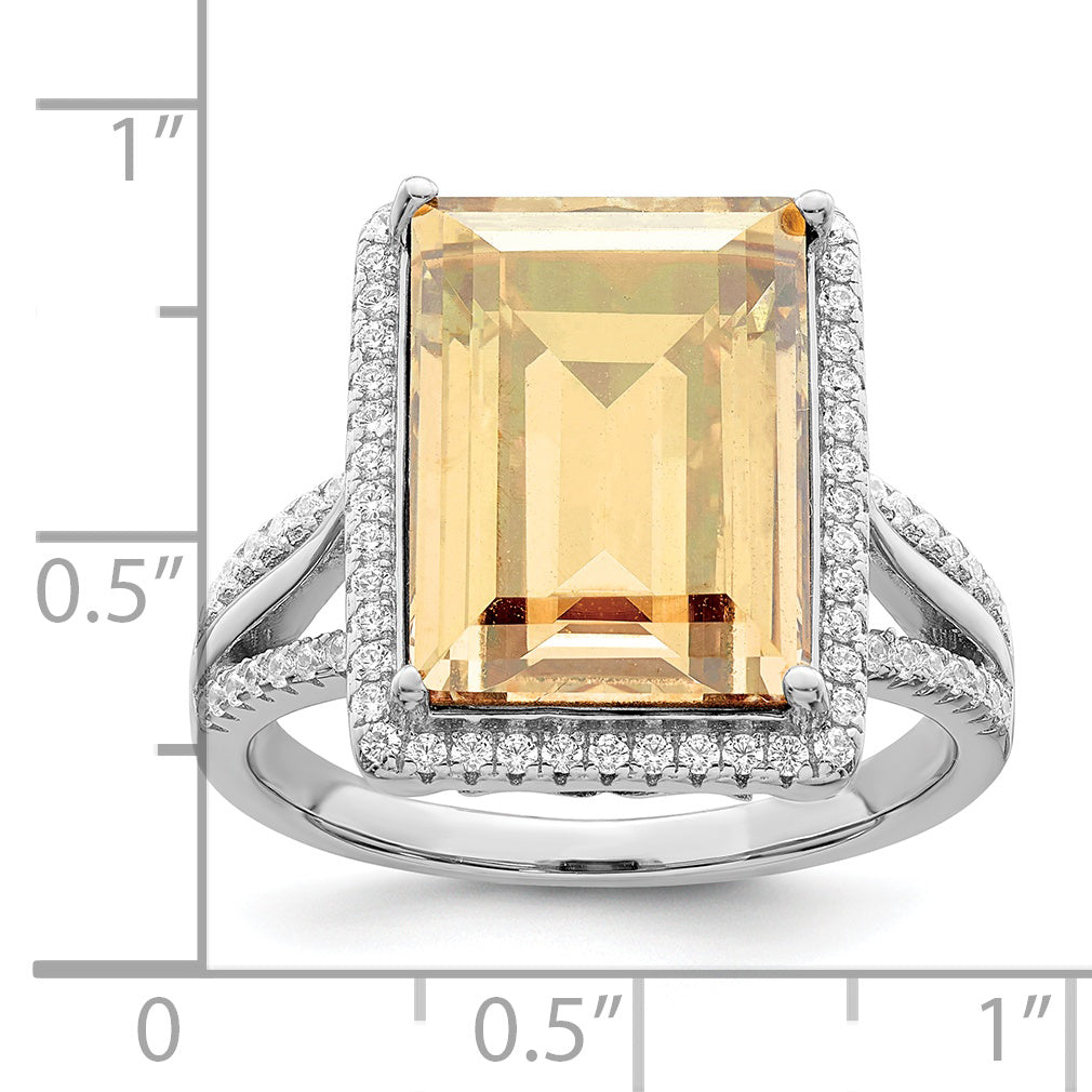 Sterling Silver Rhodium-plated Polished CZ & Yellow Crystal Ring Secondary image