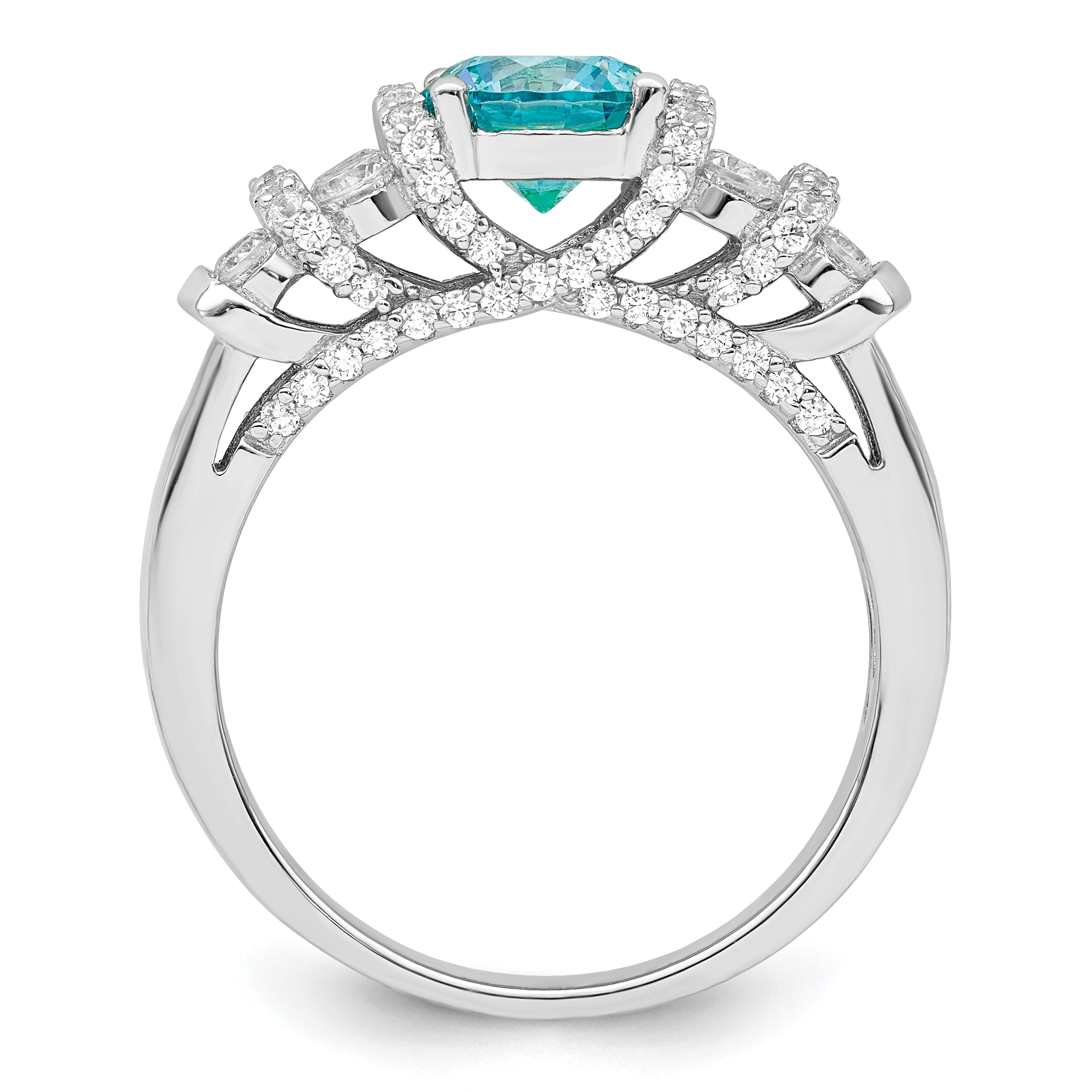 Sterling Silver Rhodium plated Blue Crystal & CZ Ring Secondary image
