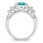 Sterling Silver Rhodium plated Blue Crystal & CZ Ring
