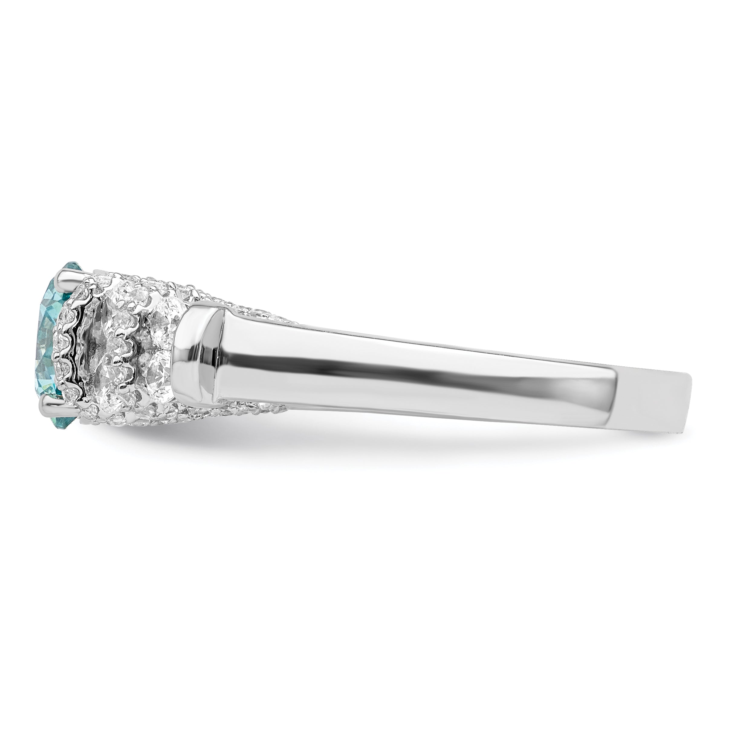 Sterling Silver Rhodium plated Blue Crystal & CZ Ring