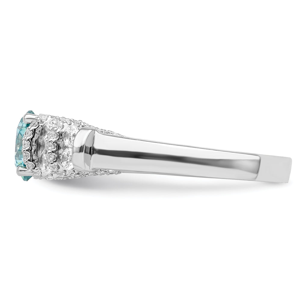 Sterling Silver Rhodium plated Blue Crystal & CZ Ring
