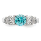Sterling Silver Rhodium plated Blue Crystal & CZ Ring