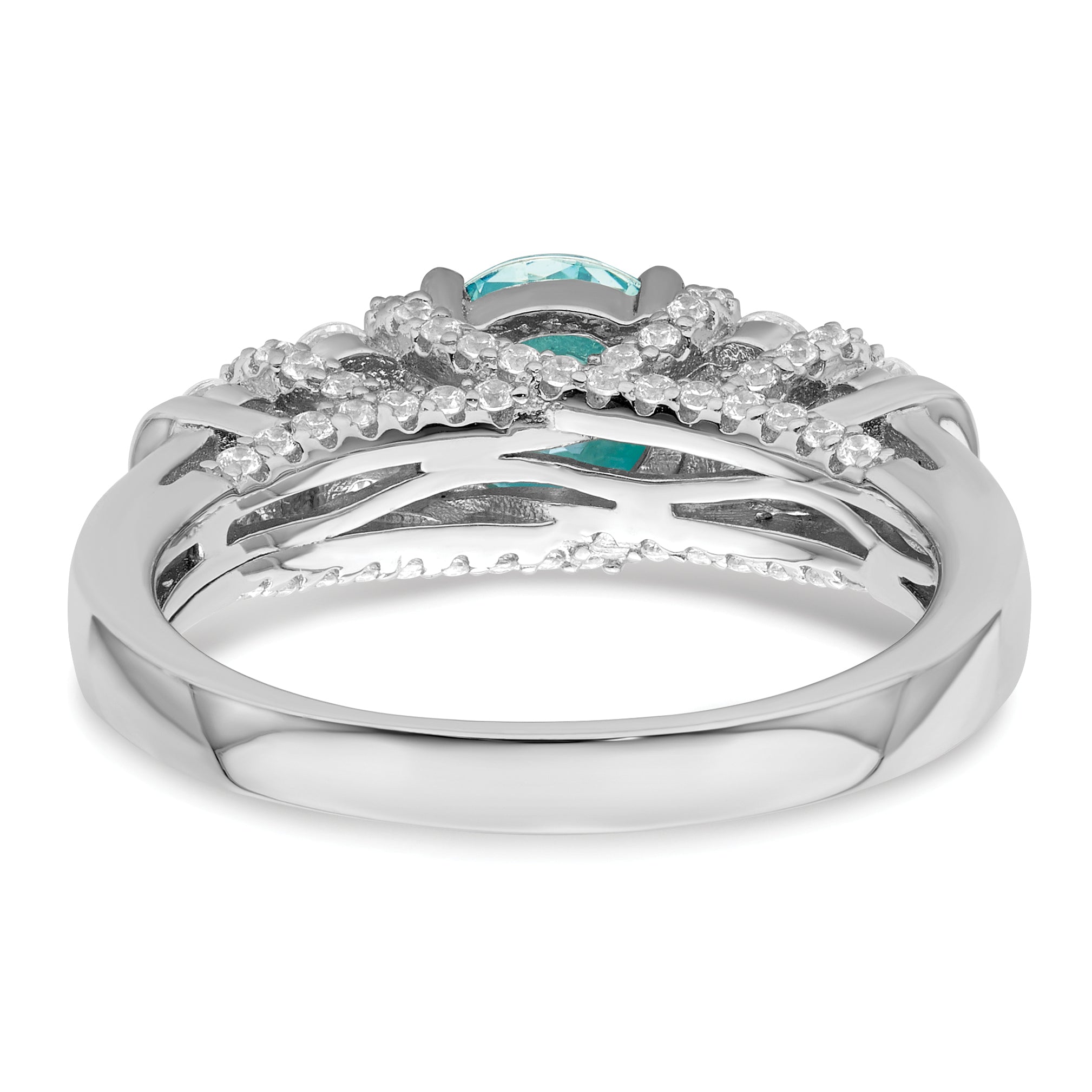 Sterling Silver Rhodium plated Blue Crystal & CZ Ring