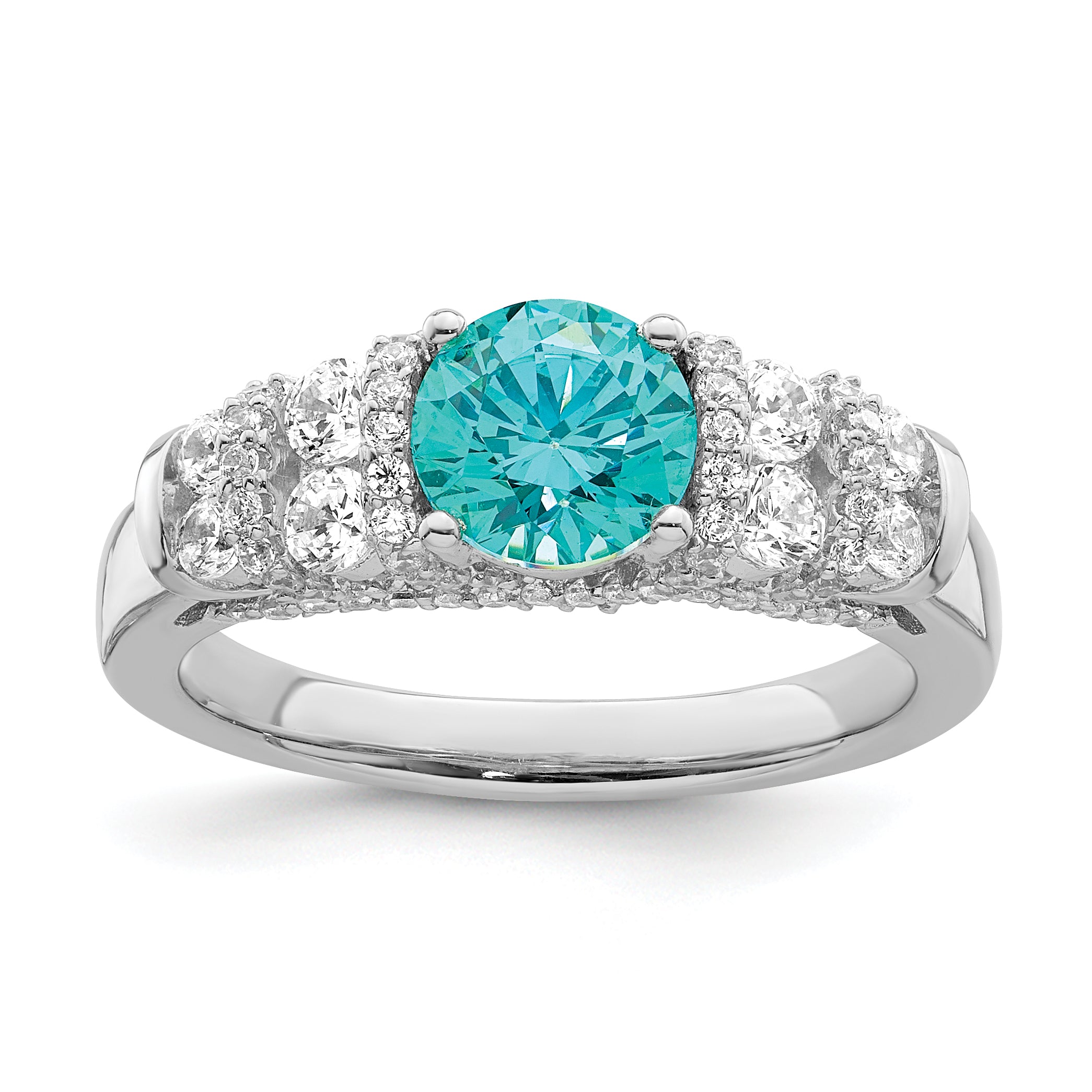 Sterling Silver Rhodium plated Blue Crystal & CZ Ring Main image