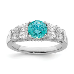 Sterling Silver Rhodium plated Blue Crystal & CZ Ring