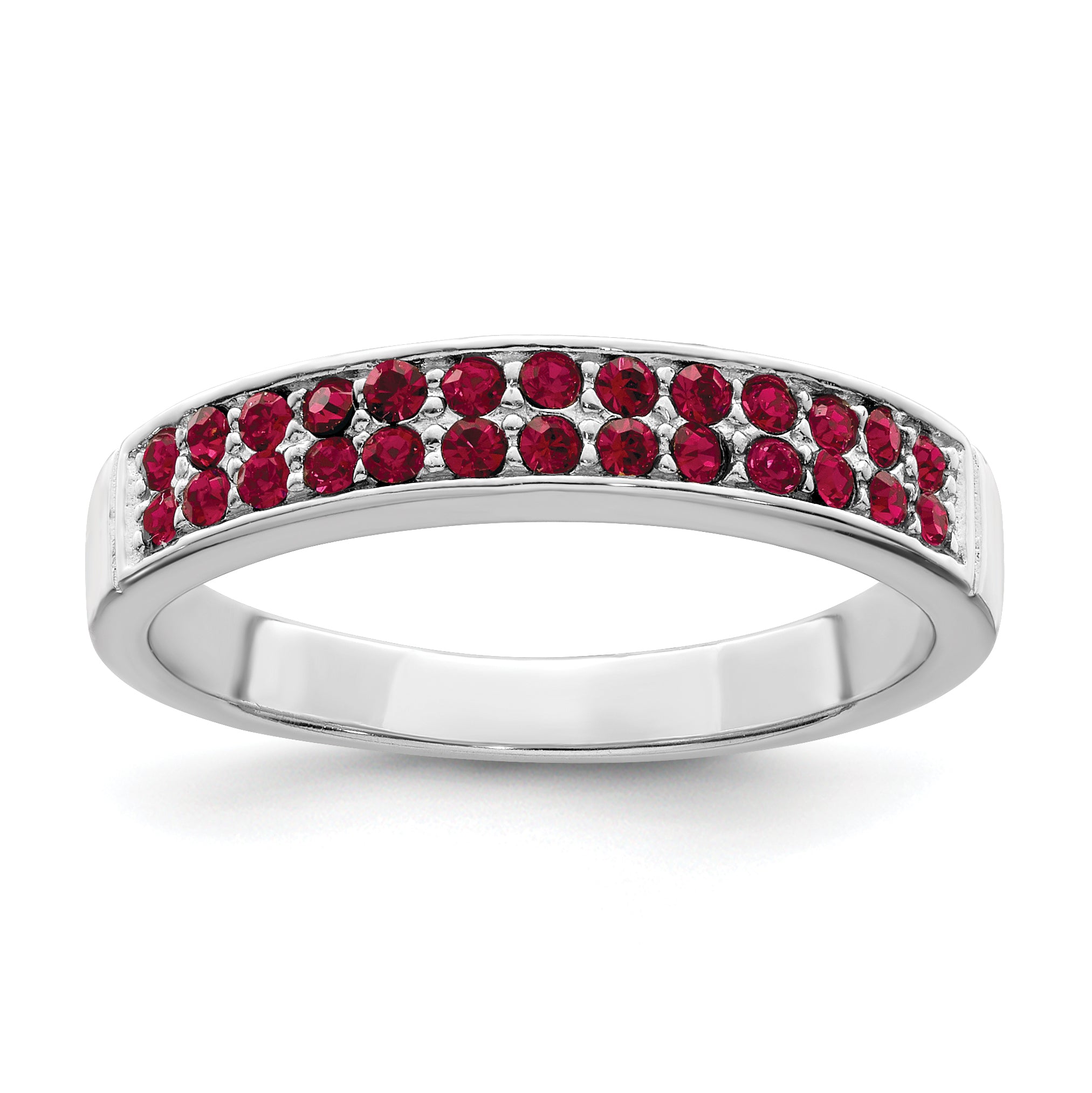 Sterling Silver Rhodium-plated Polished Red Crystal Ring Main image
