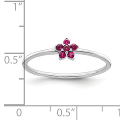 Sterling Silver Rhodium-plated Polished Red CZ Flower Ring