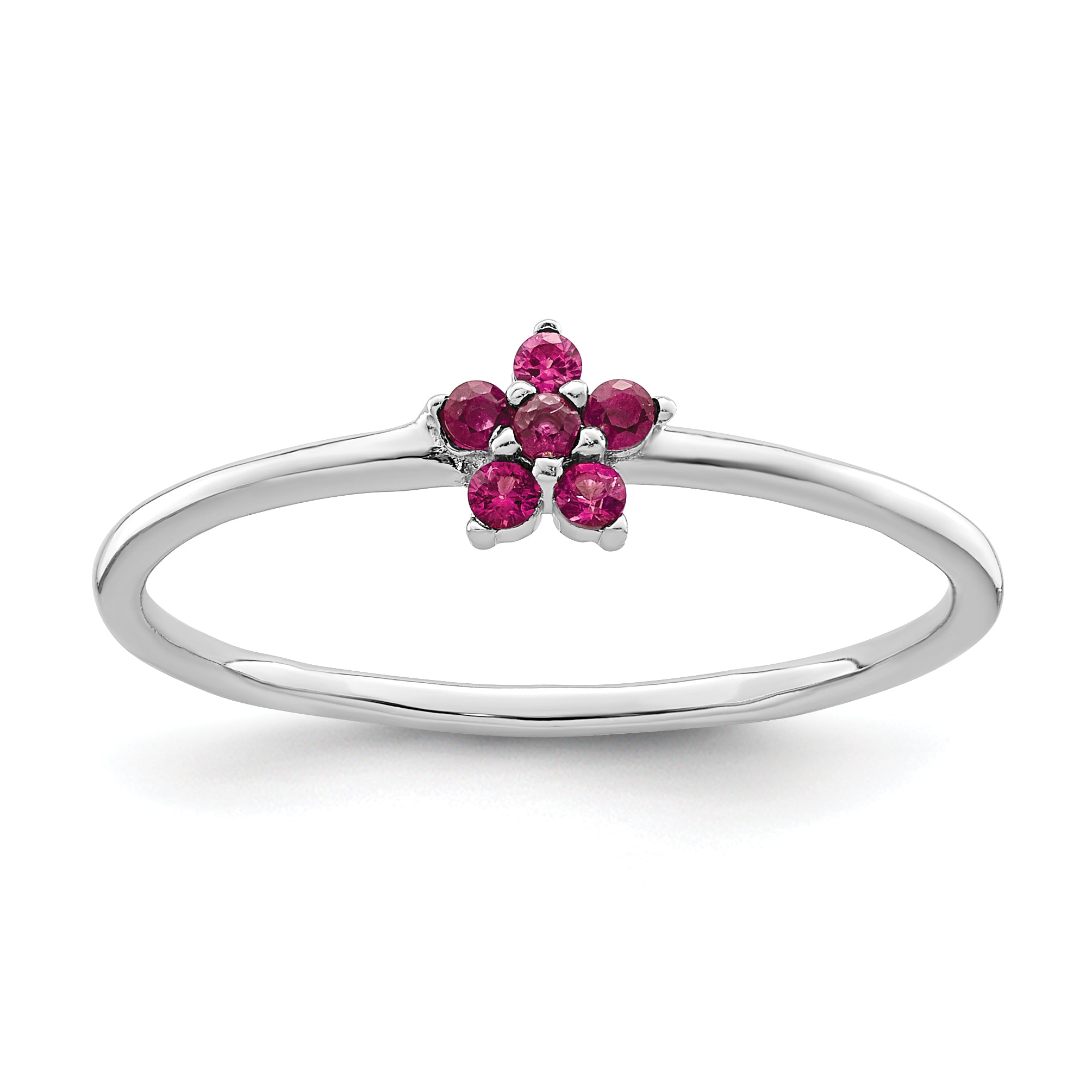 Sterling Silver Rhodium-plated Polished Red CZ Flower Ring Main image