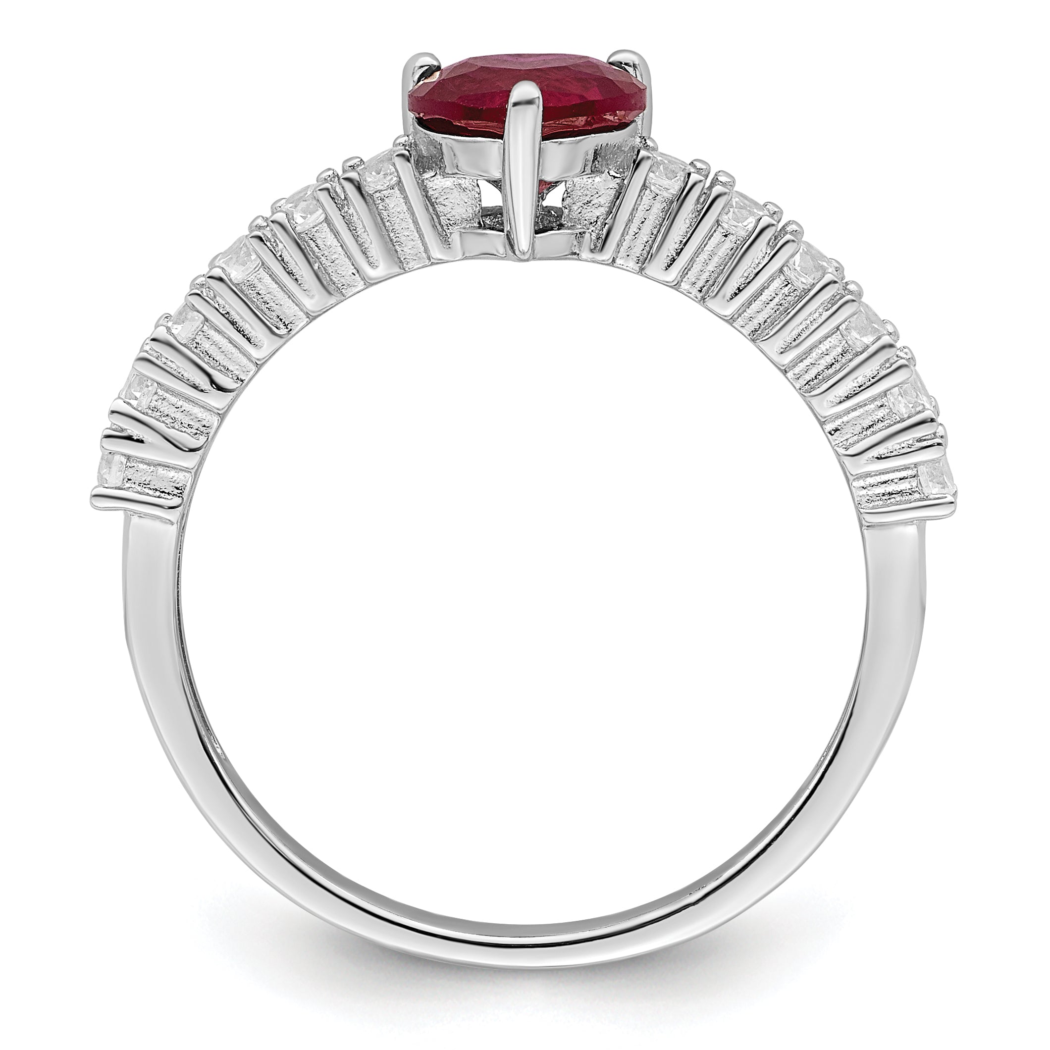 Sterling Silver Polished Rhodium-plated Created Ruby and CZ Heart Ring Secondary image
