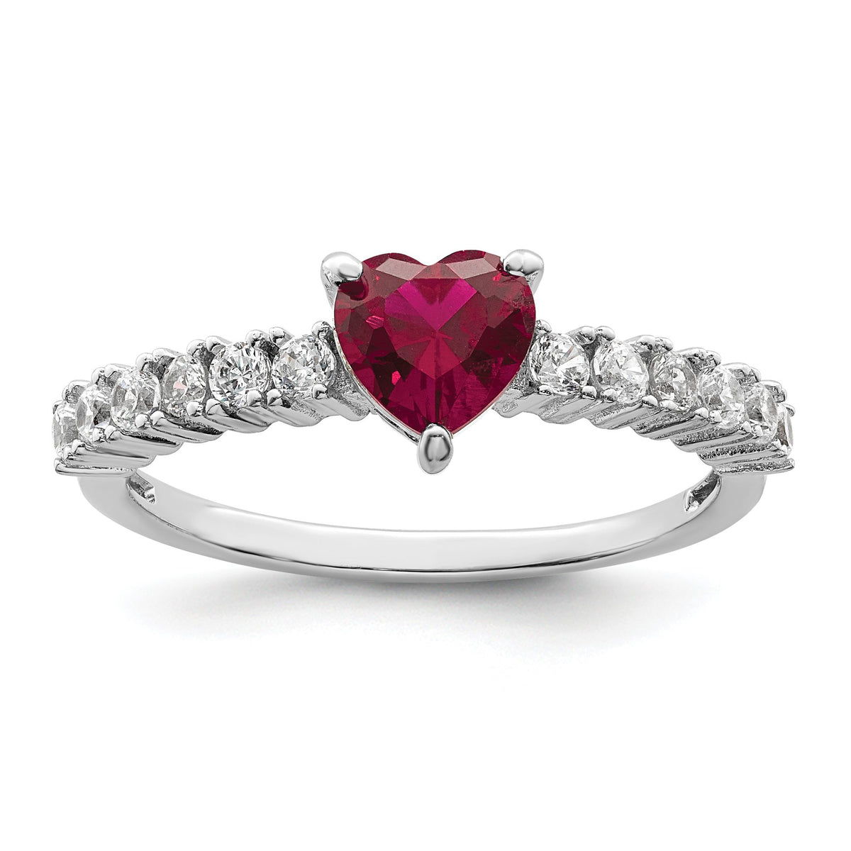 Created Ruby & Cubic Zirconia Heart Ring in Sterling Silver, Size 6–8 - Sophia Jewelers Main image