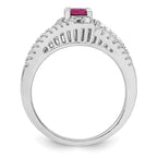 Sterling Silver Rhodium-Plated plated Created Red Corundum & White Cubic Zirconi Ring