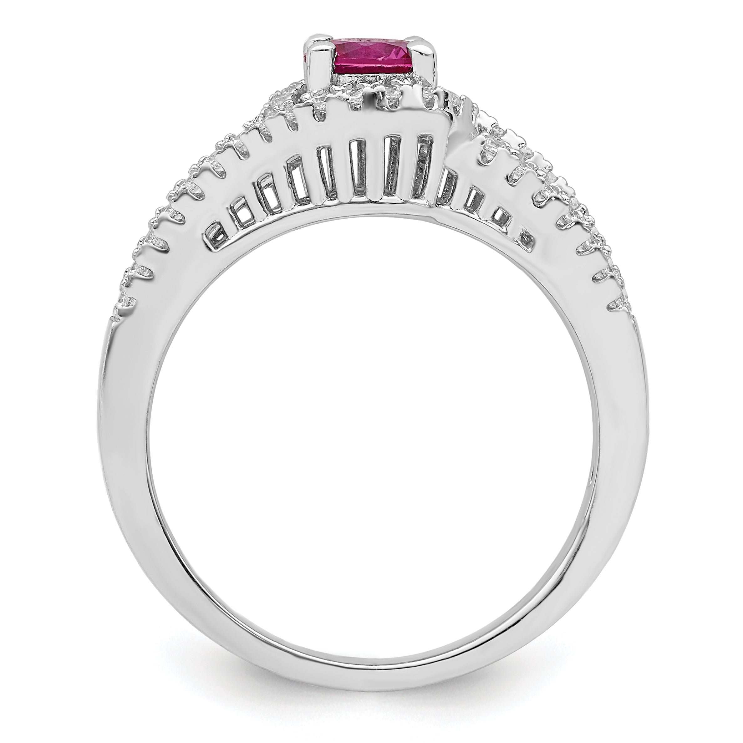 Sterling Silver Rhodium-Plated plated Created Red Corundum & White Cubic Zirconi Ring