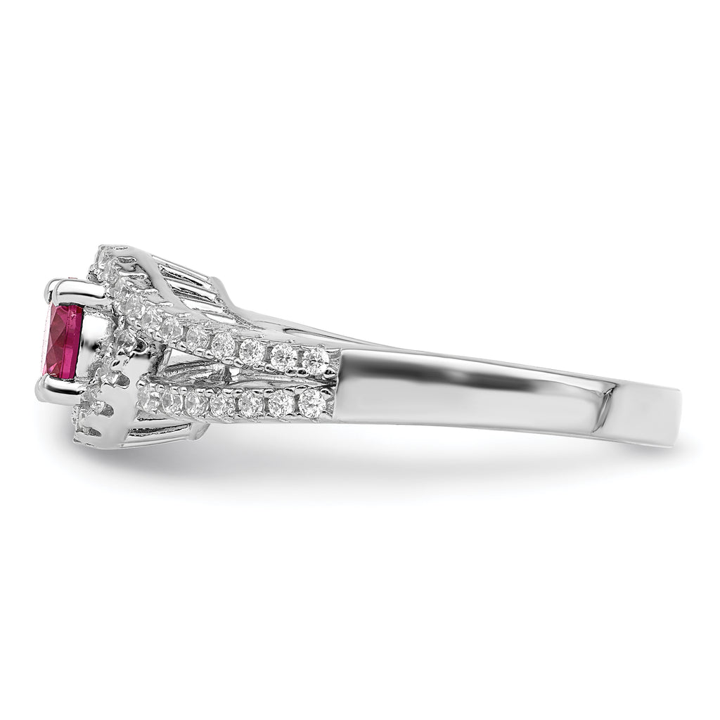 Sterling Silver Rhodium-Plated plated Created Red Corundum & White Cubic Zirconi Ring