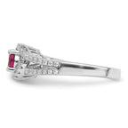 Sterling Silver Rhodium-Plated plated Created Red Corundum & White Cubic Zirconi Ring