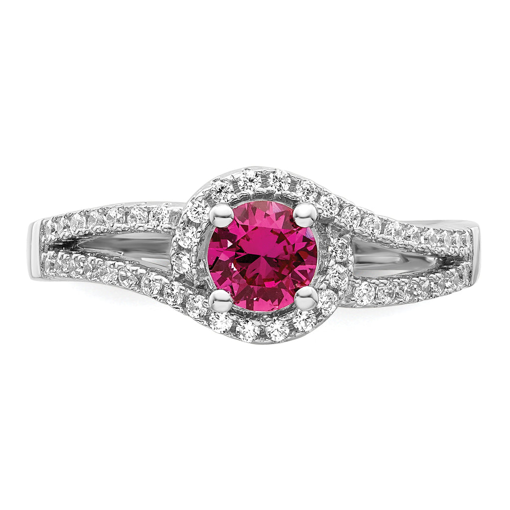 Sterling Silver Rhodium-Plated plated Created Red Corundum & White Cubic Zirconi Ring