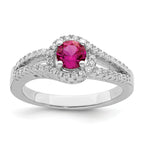 Sterling Silver Rhodium-Plated plated Created Red Corundum & White Cubic Zirconi Ring