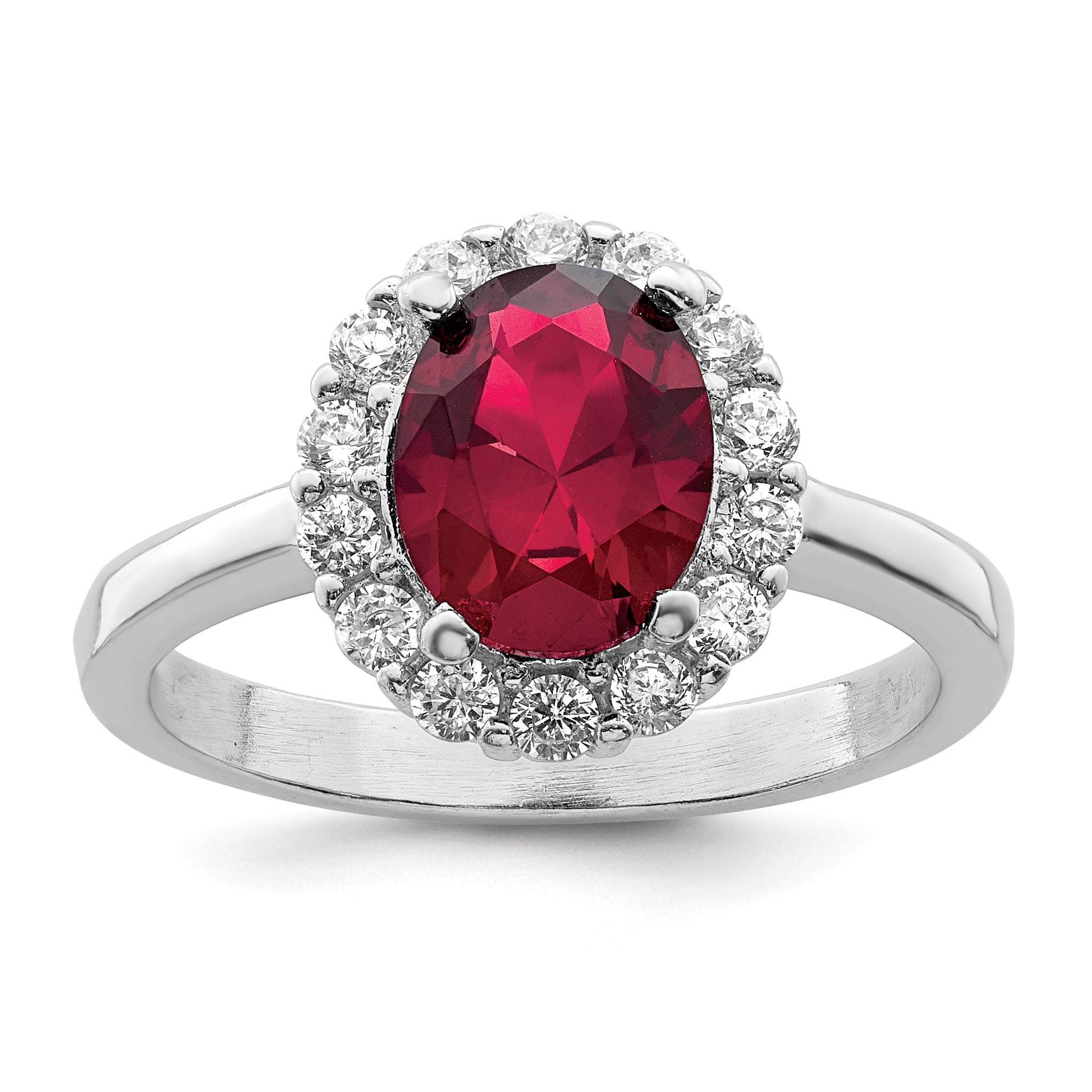 Sterling Silver Polished Rhodium-plated Red and Clear CZ Ring Main image