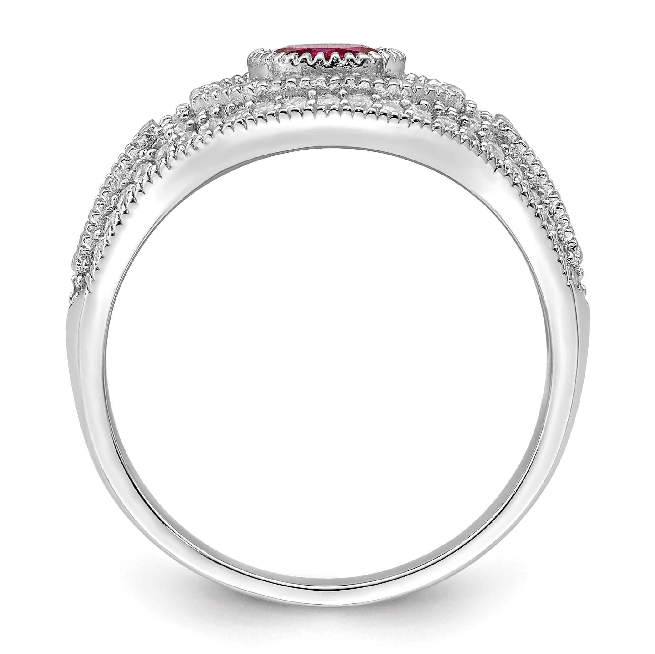 Sterling Silver Rhodium-plated Polished Red & White CZ Ring Secondary image