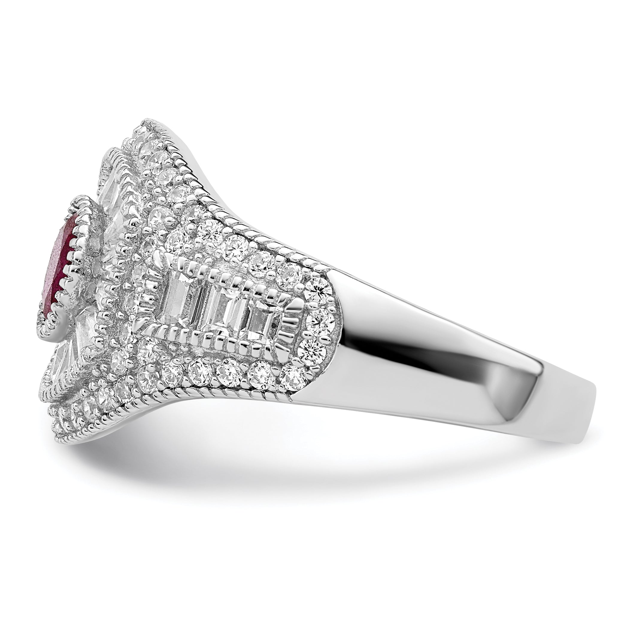 Sterling Silver Rhodium-plated Polished Red & White CZ Ring