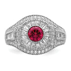 Sterling Silver Rhodium-plated Polished Red & White CZ Ring