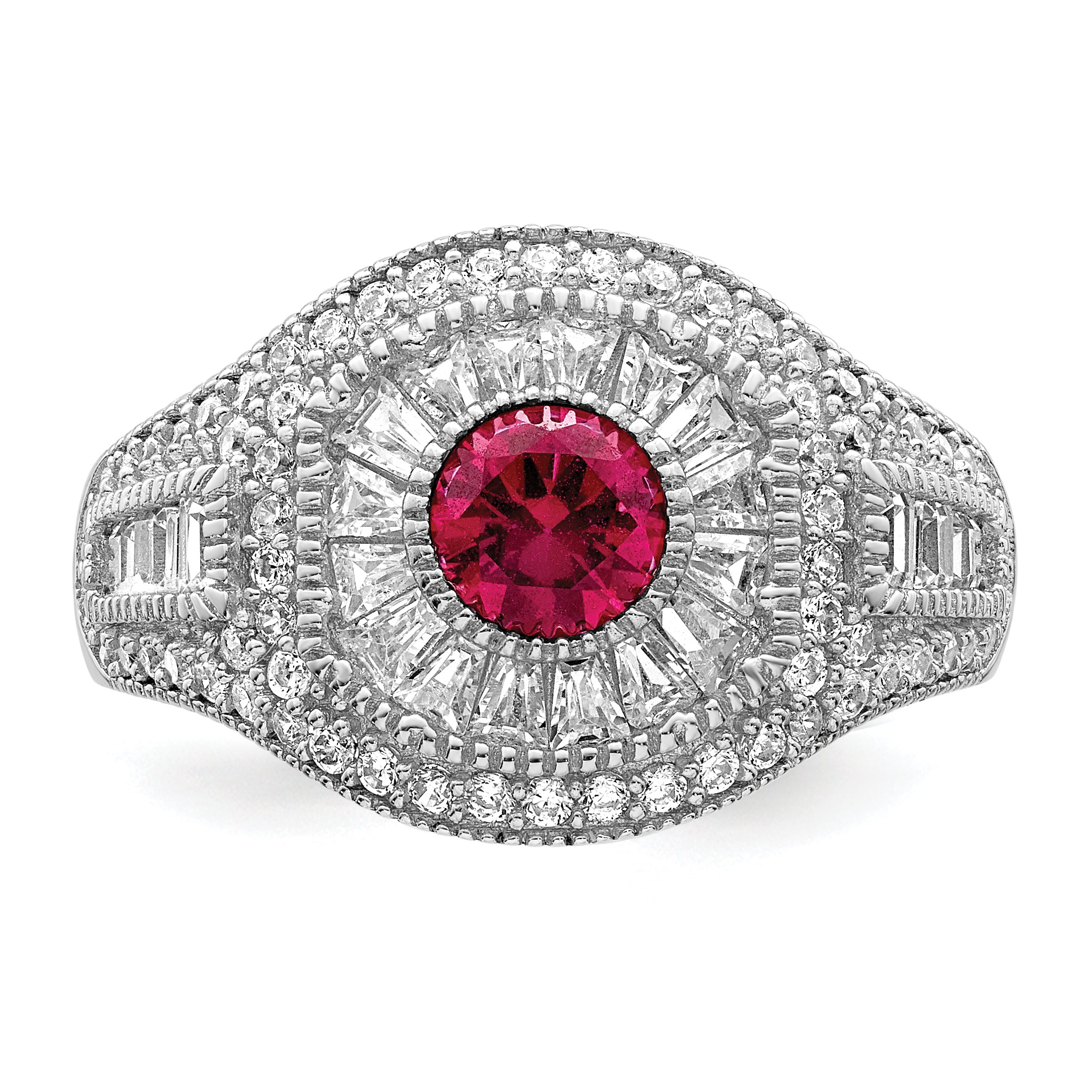 Sterling Silver Rhodium-plated Polished Red & White CZ Ring