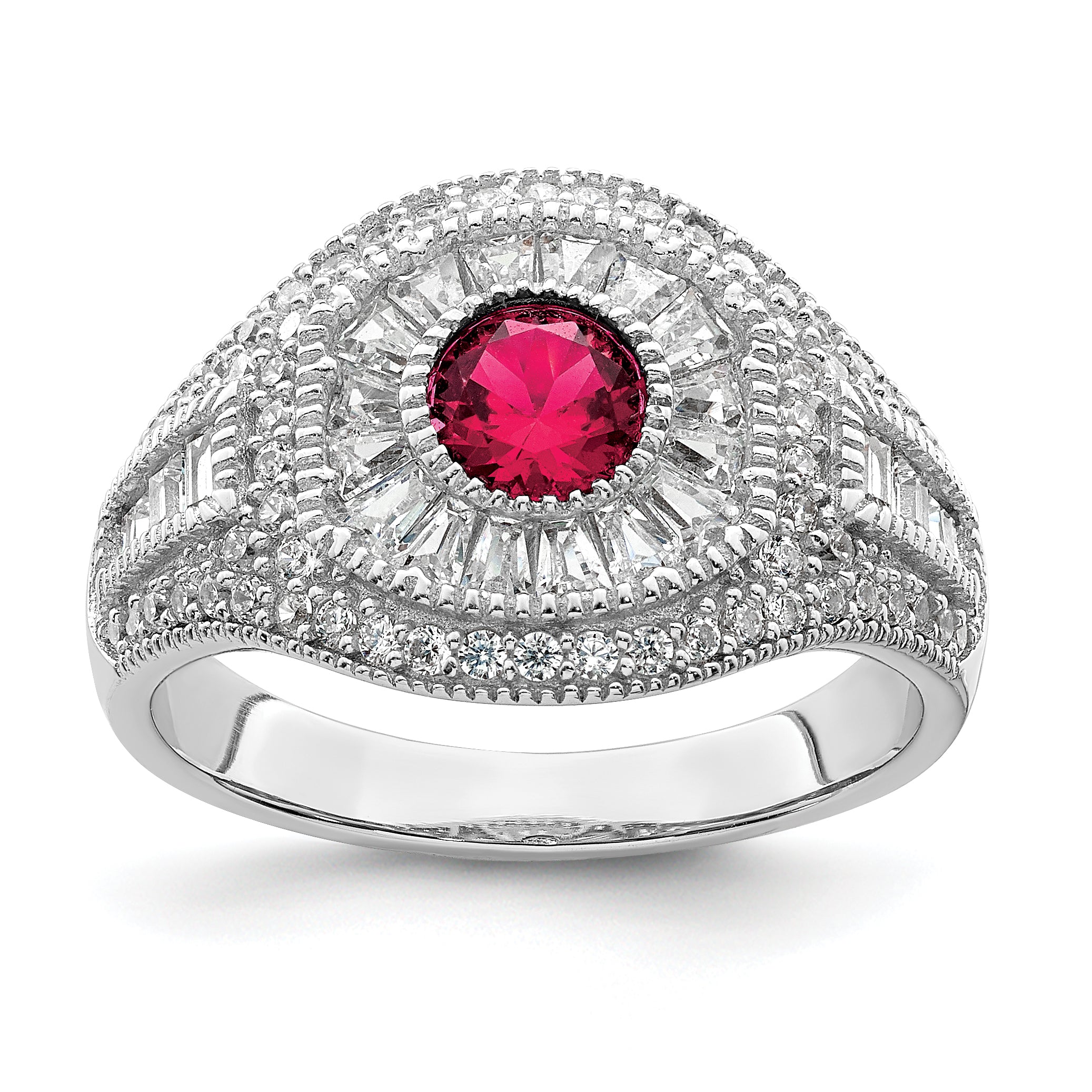 Sterling Silver Rhodium-plated Polished Red & White CZ Ring Main image
