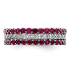 Sterling Silver Rhodium-plated Polished Pink & White CZ 3 Ring Set