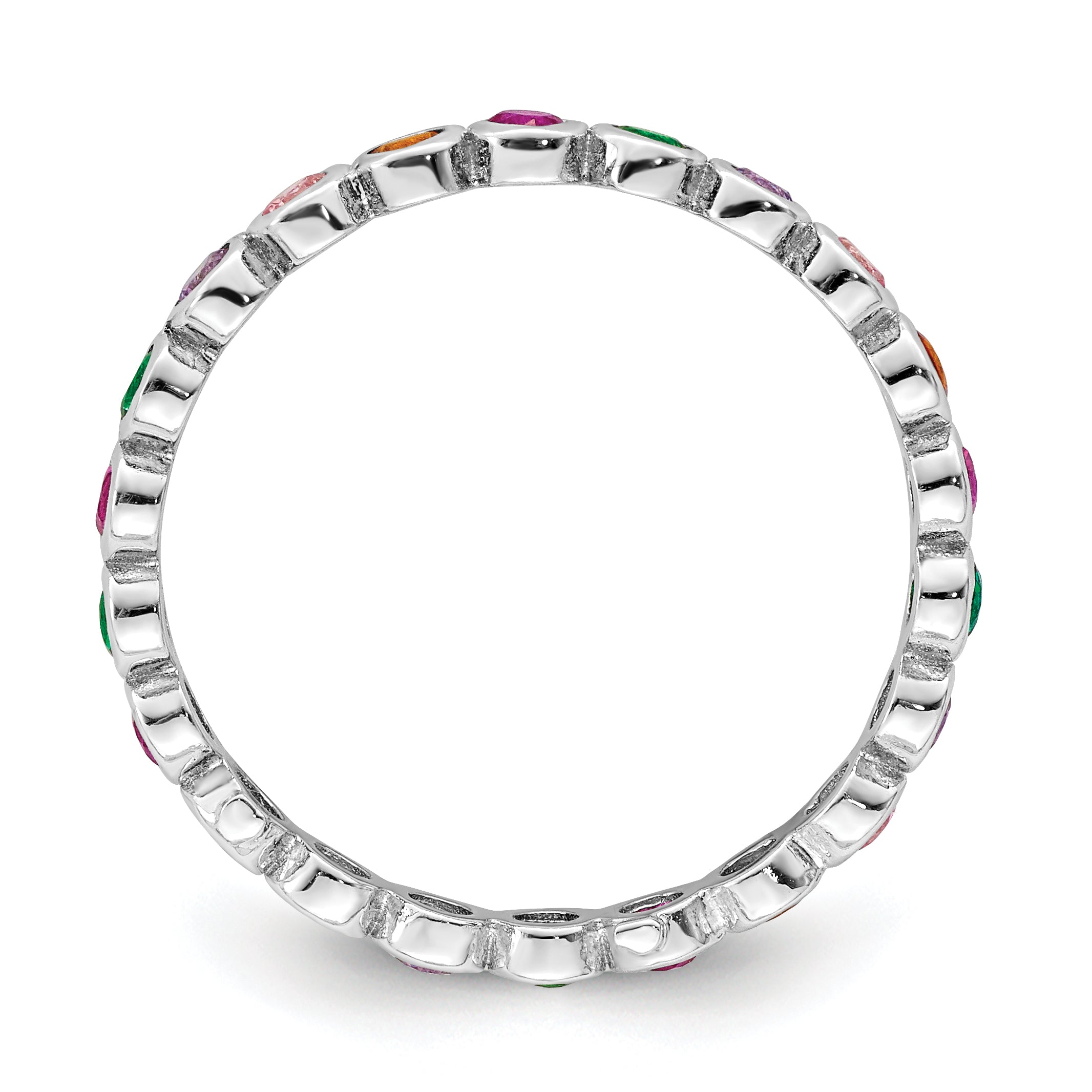 Sterling Silver Rhodium-plated Polished Multi-Color CZ Band Ring