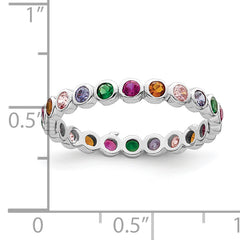 Sterling Silver Rhodium-plated Polished Multi-Color CZ Band Ring