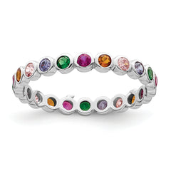 Sterling Silver Rhodium-plated Polished Multi-Color CZ Band Ring