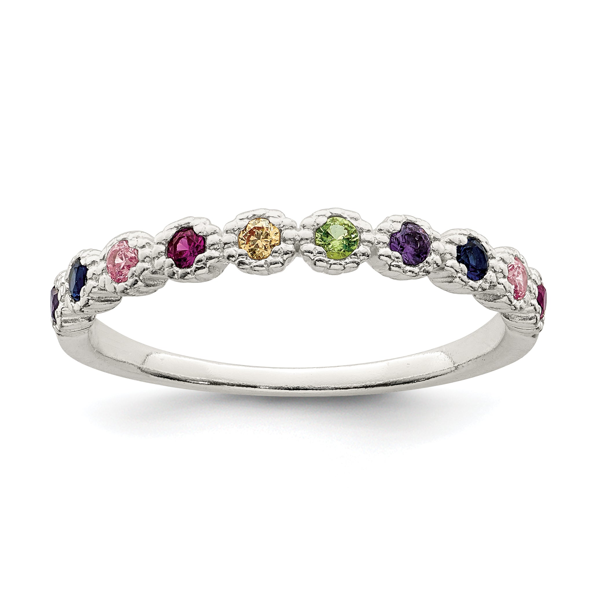Sterling Silver Polished Rainbow CZ Ring Main image
