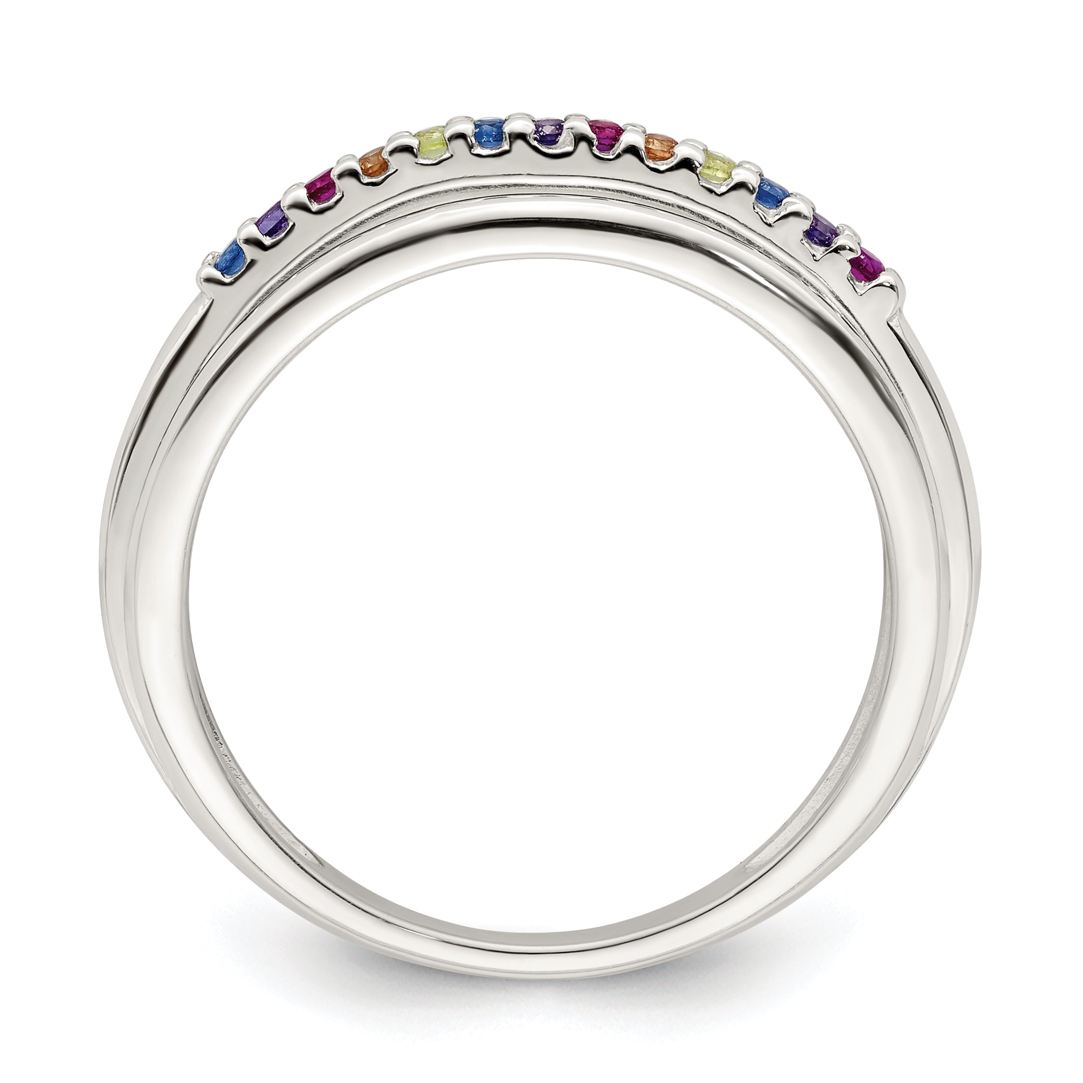 Sterling Silver Polished Rainbow CZ 3-Band Ring Secondary image