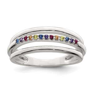 Rainbow Cubic Zirconia Three-Band Ring in Sterling Silver, Size 6–8 - Sophia Jewelers