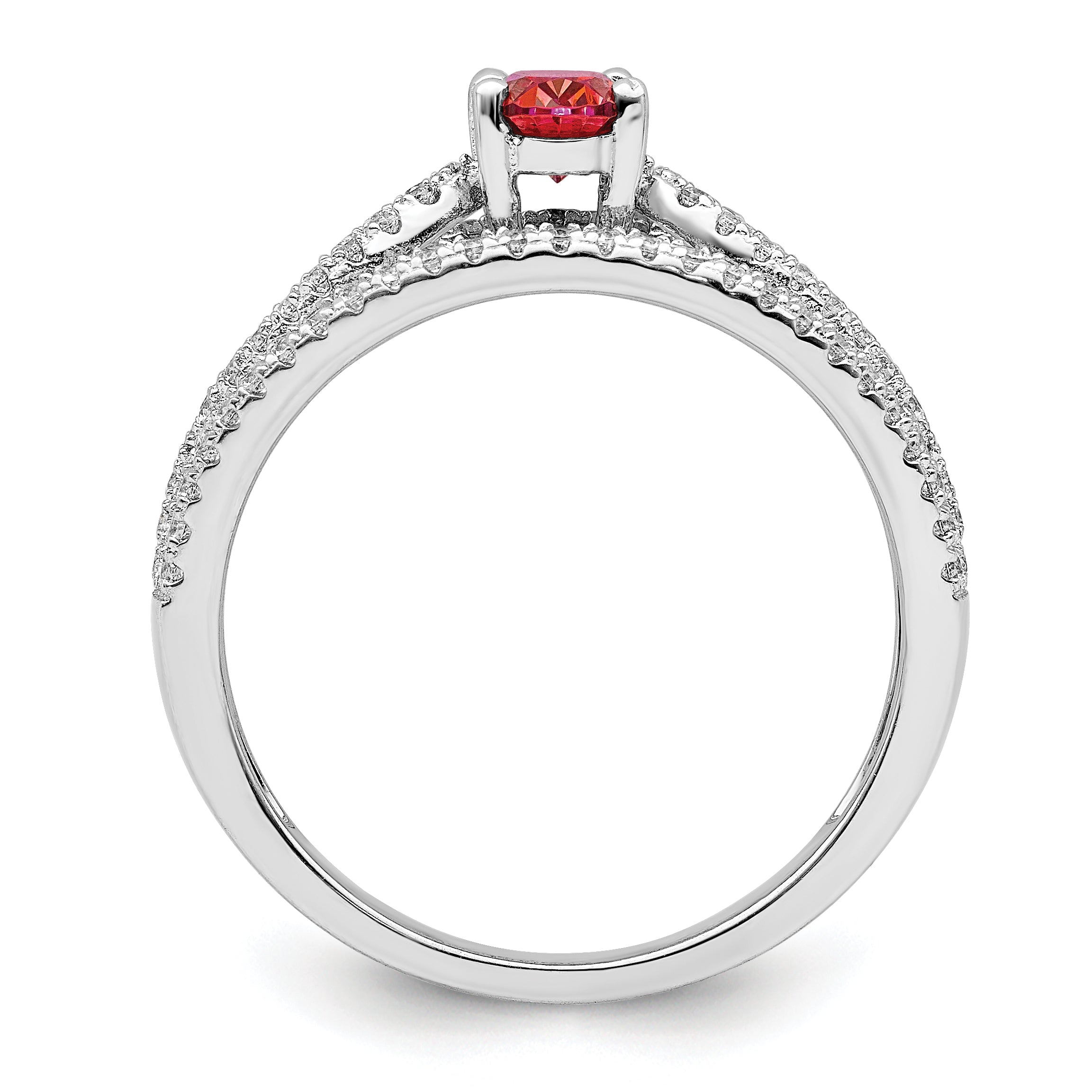 Sterling Silver Rhodium-Plated plated Red Crystal & Cubic Zirconi Ring Secondary image