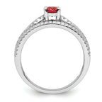 Sterling Silver Rhodium-Plated plated Red Crystal & Cubic Zirconi Ring