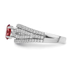 Sterling Silver Rhodium-Plated plated Red Crystal & Cubic Zirconi Ring