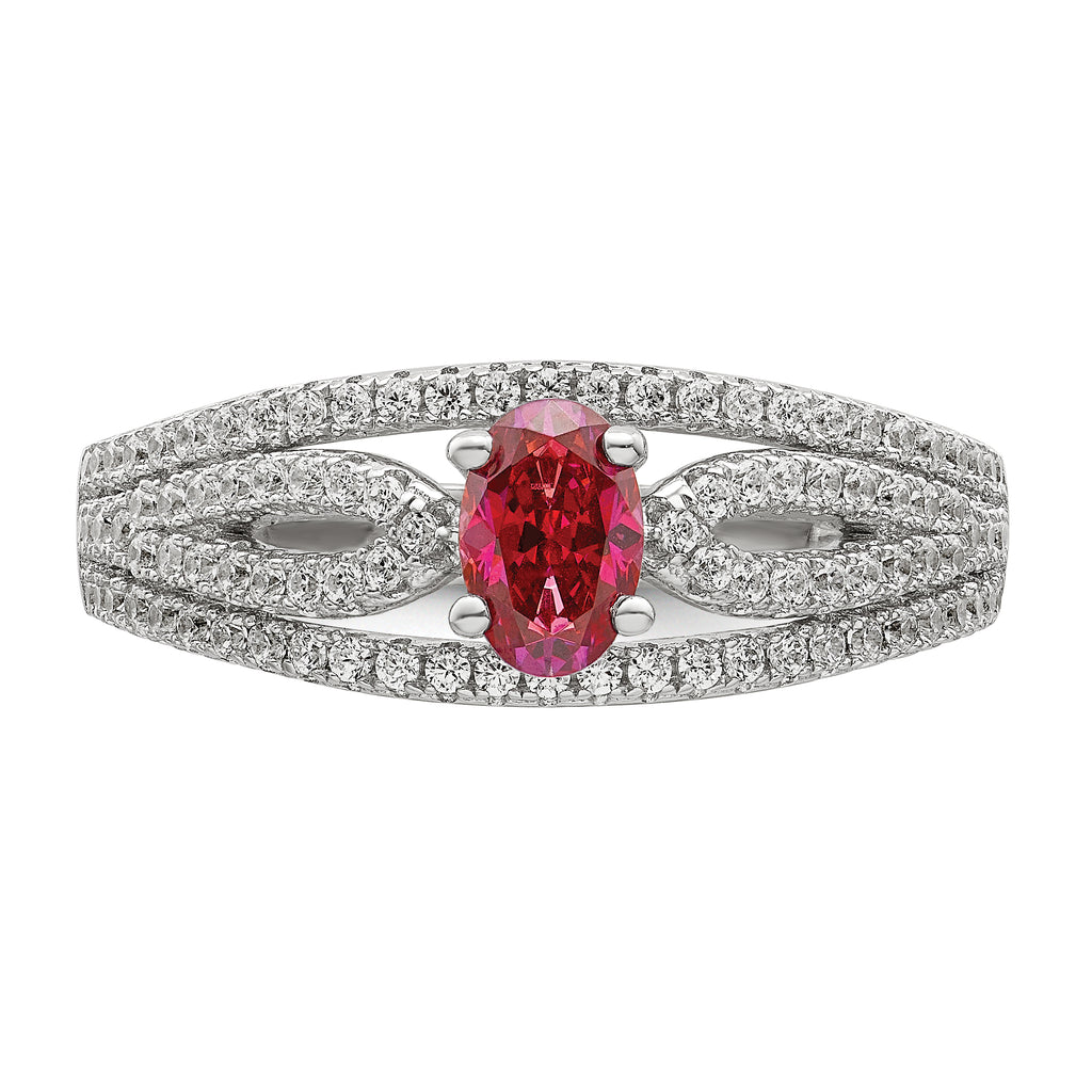 Sterling Silver Rhodium-Plated plated Red Crystal & Cubic Zirconi Ring