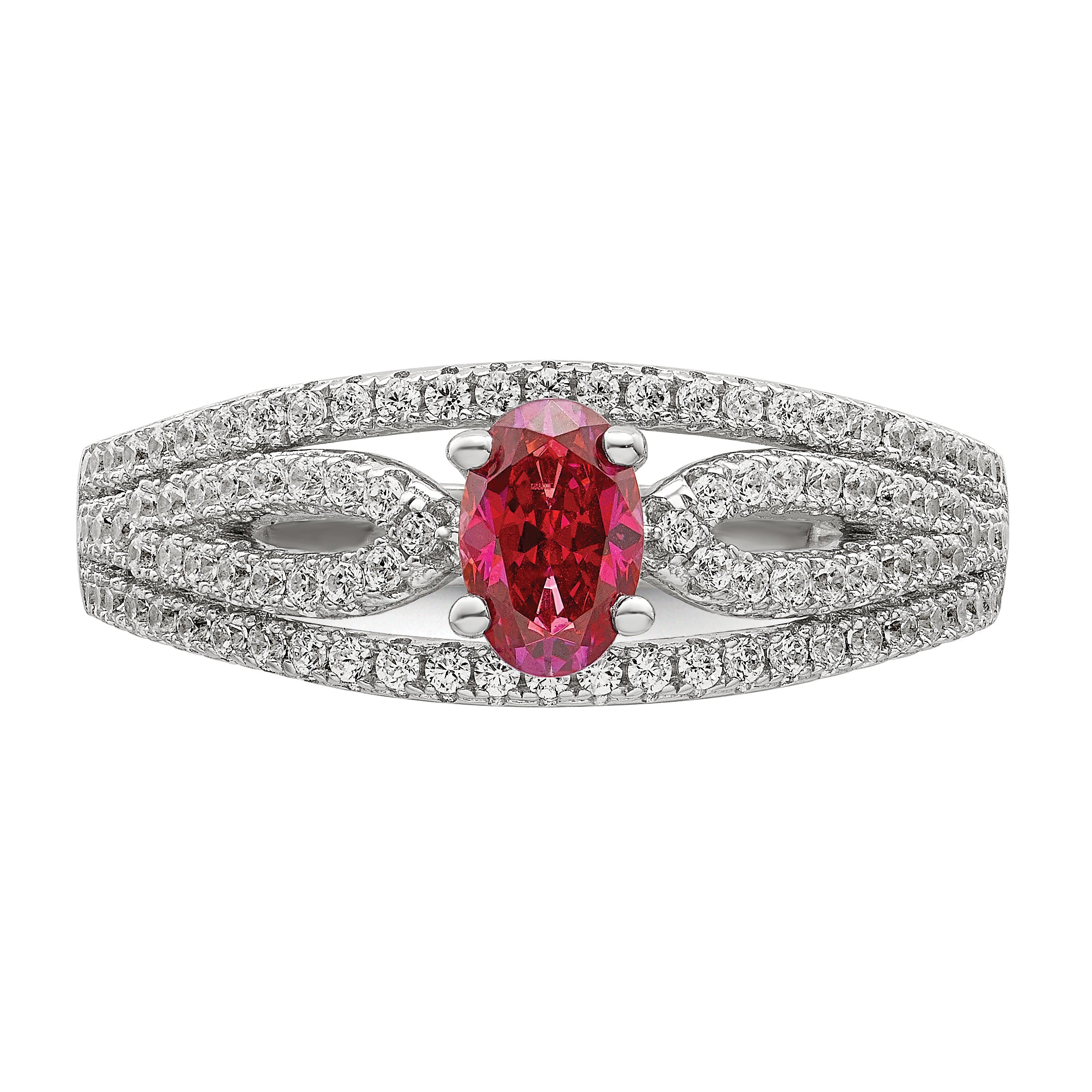 Sterling Silver Rhodium-Plated plated Red Crystal & Cubic Zirconi Ring