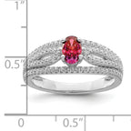 Sterling Silver Rhodium-Plated plated Red Crystal & Cubic Zirconi Ring