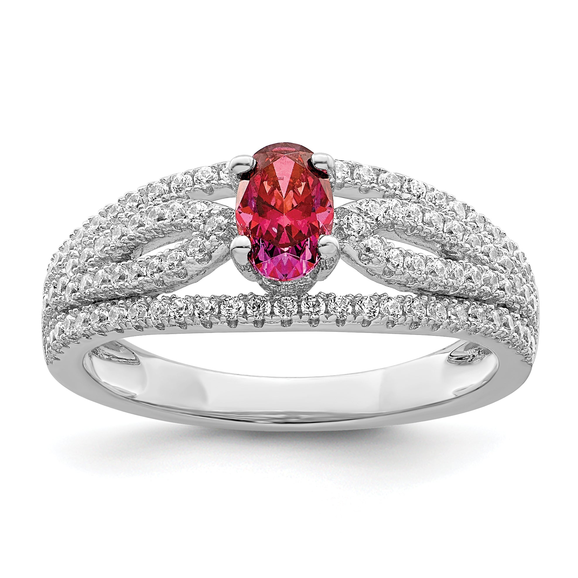 Sterling Silver Rhodium-Plated plated Red Crystal & Cubic Zirconi Ring Main image